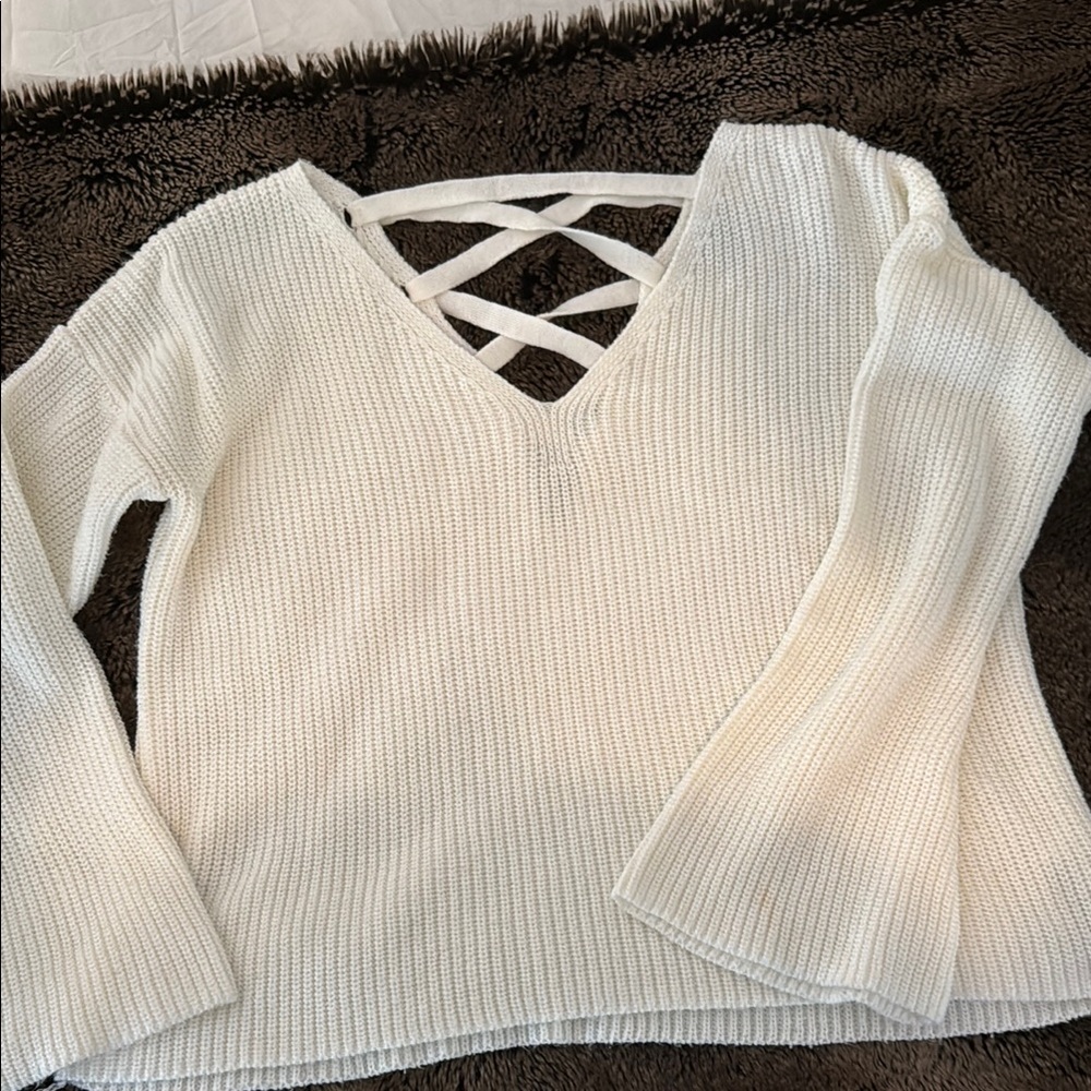 Topshop White Knit Sweater with Crisscross Detail on back
